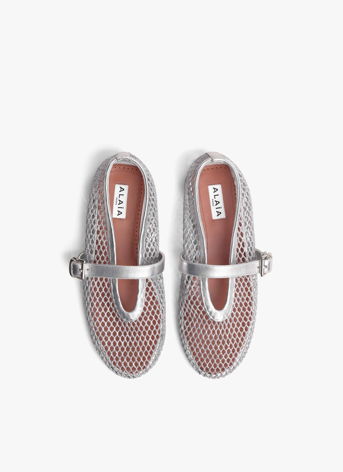 BALLET FLATS IN LAMINATED FISHNET ALAÏA SILVER BALLET FLATS IN LAMINATED FISHNET